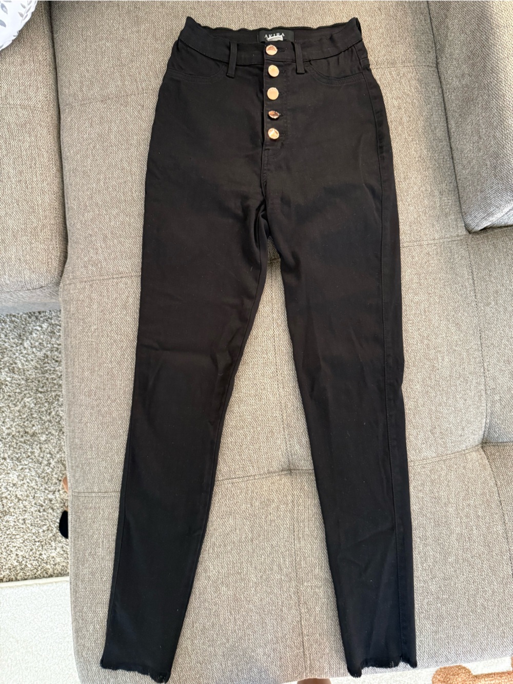 AKIRA High-Waisted Black Button-Front Skinny Jeans